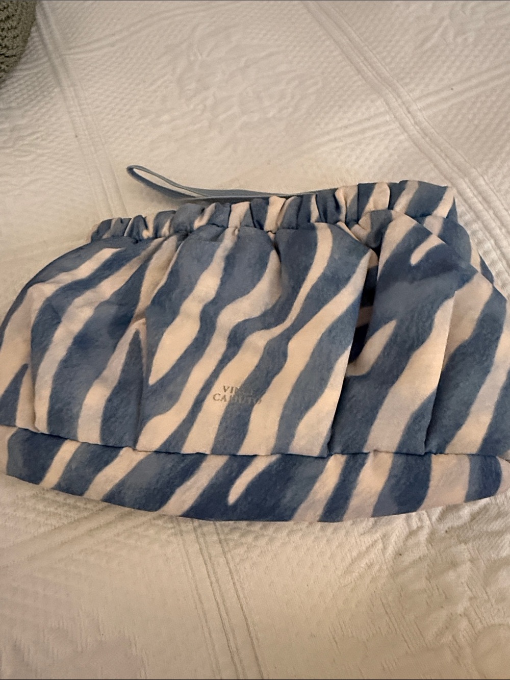 Vince Camuto Blue and White Zebra-Print  cosmetic bag